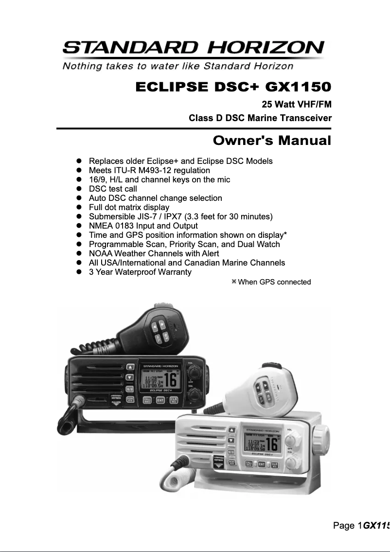Imagen de la primera página del manual del dispositivo Eclipse DSC+ GX1150