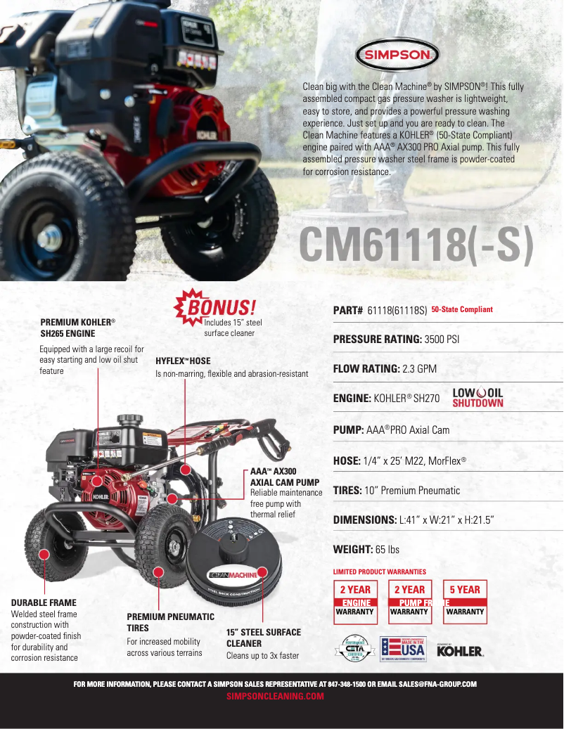 Página 1 del manual Ficha técnica Simpson CM61118