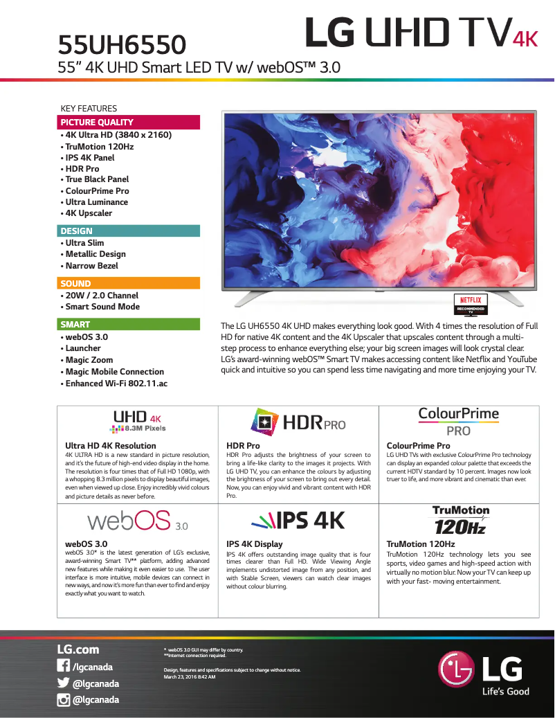 Imagen de la primera página del manual del dispositivo 55UH6550