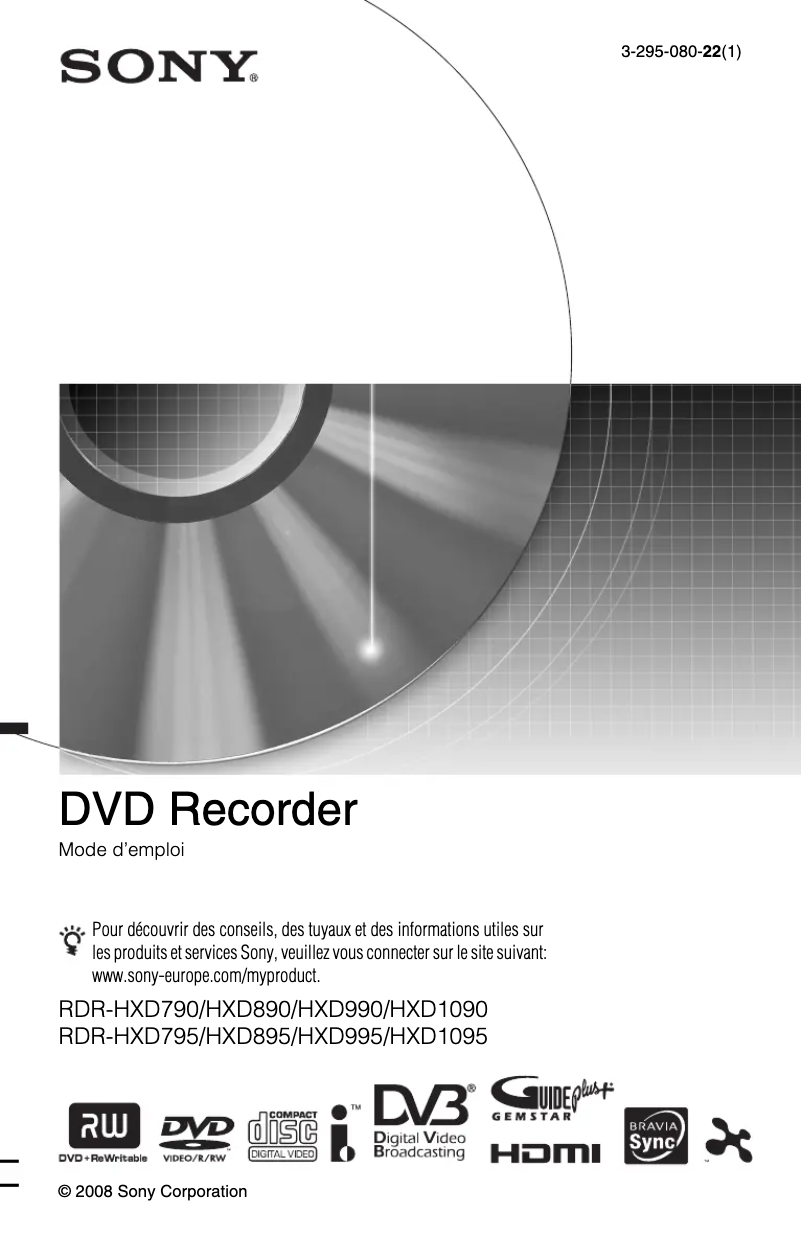 Imagen de la primera página del manual del dispositivo RDR-HXD990