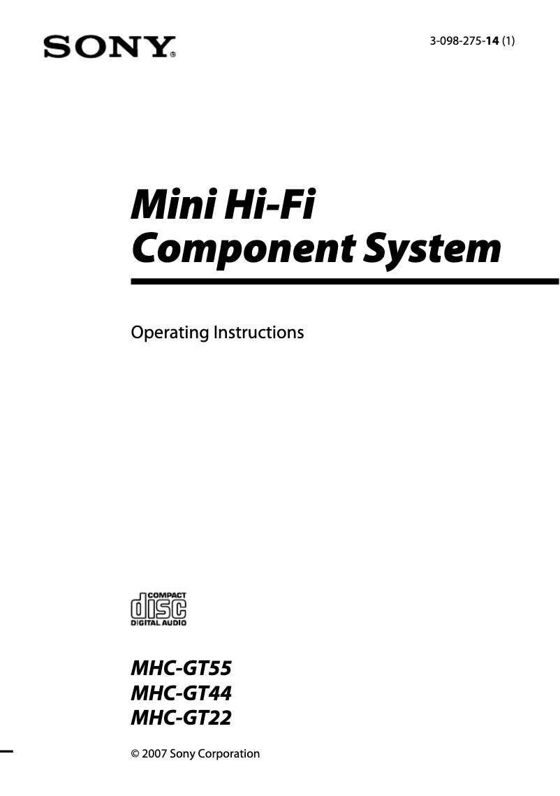 Imagen de la primera página del manual del dispositivo MHC-GT55