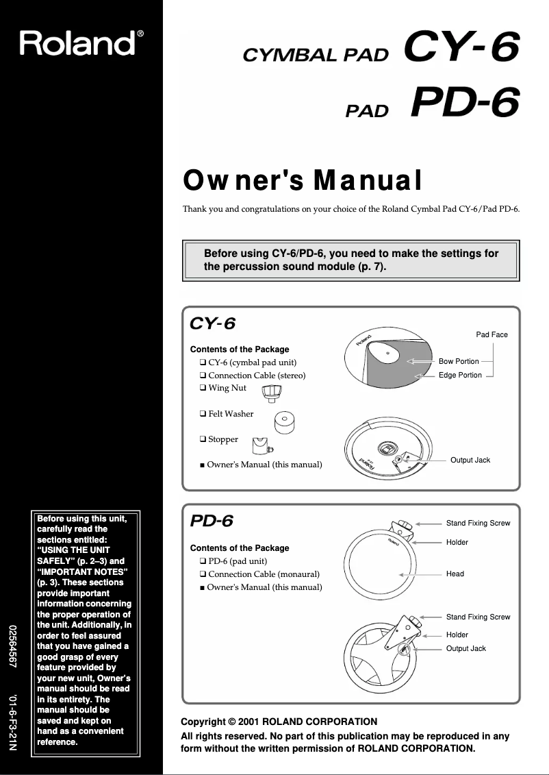 Página 1 del manual Manual de usuario Roland CY-6
