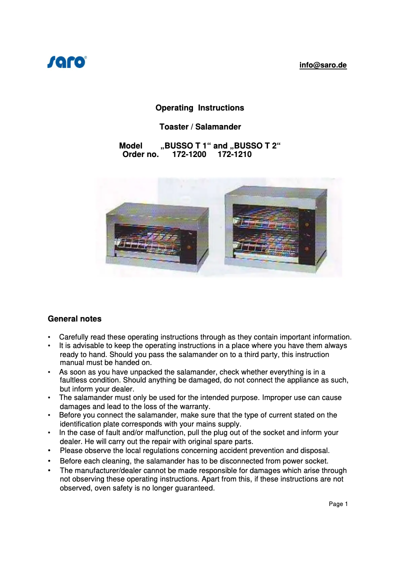 Página 1 del manual Manual de usuario Saro BUSSO T2