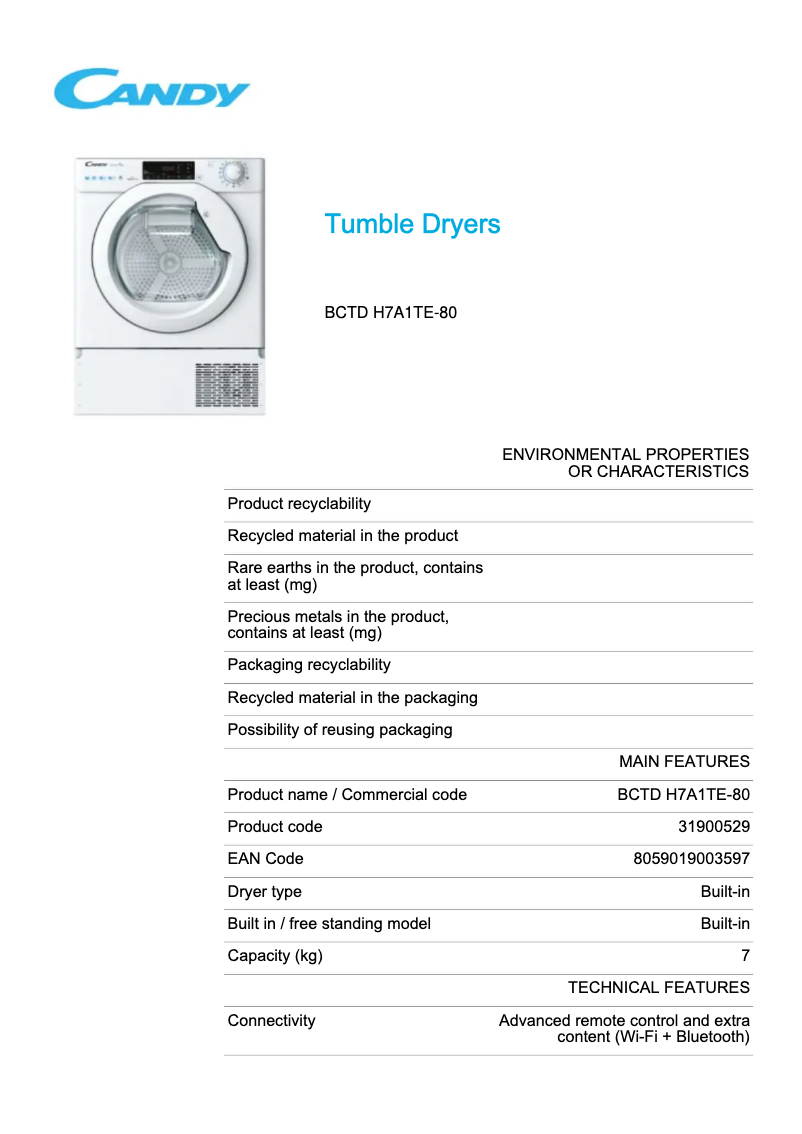 Imagen de la primera página del manual del dispositivo BCTD H7A1TE-80