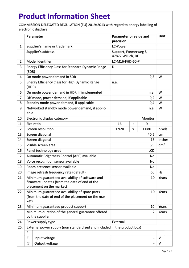 Página 1 del manual Ficha técnica LC-Power LC-M16-FHD-60-P
