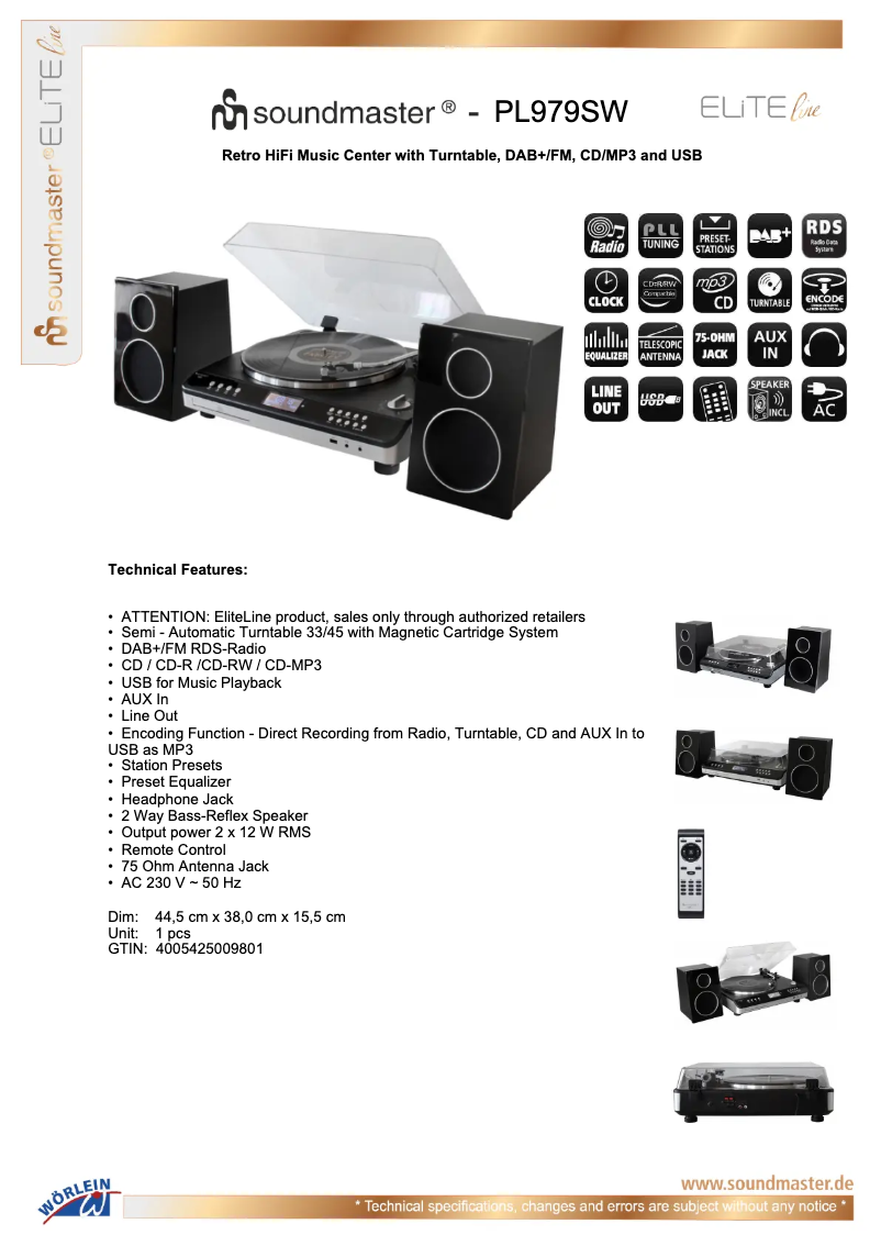 Página 1 del manual Ficha técnica Soundmaster PL979