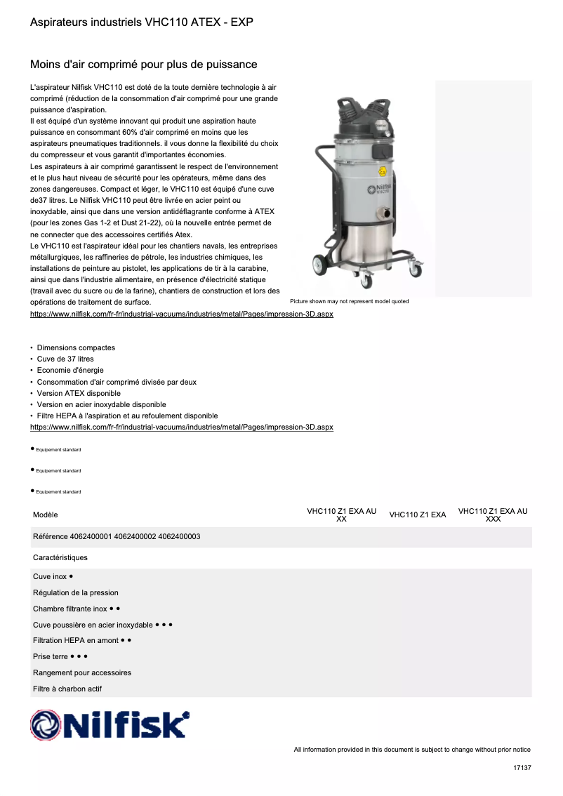 Página nº 1 - Ficha técnica Nilfisk VHC110