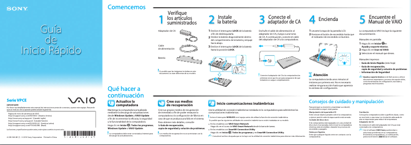 Página 1 del manual Guía de instalación Sony Vaio VPCEA4DGX