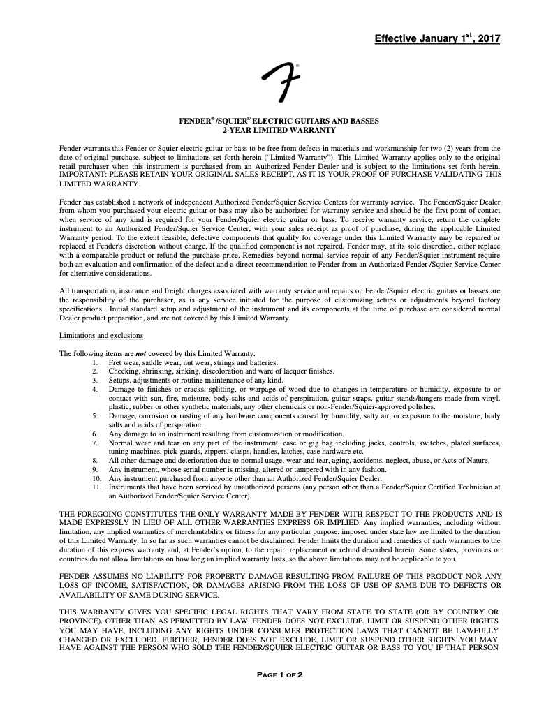 Imagen de la primera página del manual del dispositivo Paranormal Baritone Cabronita Telecaster