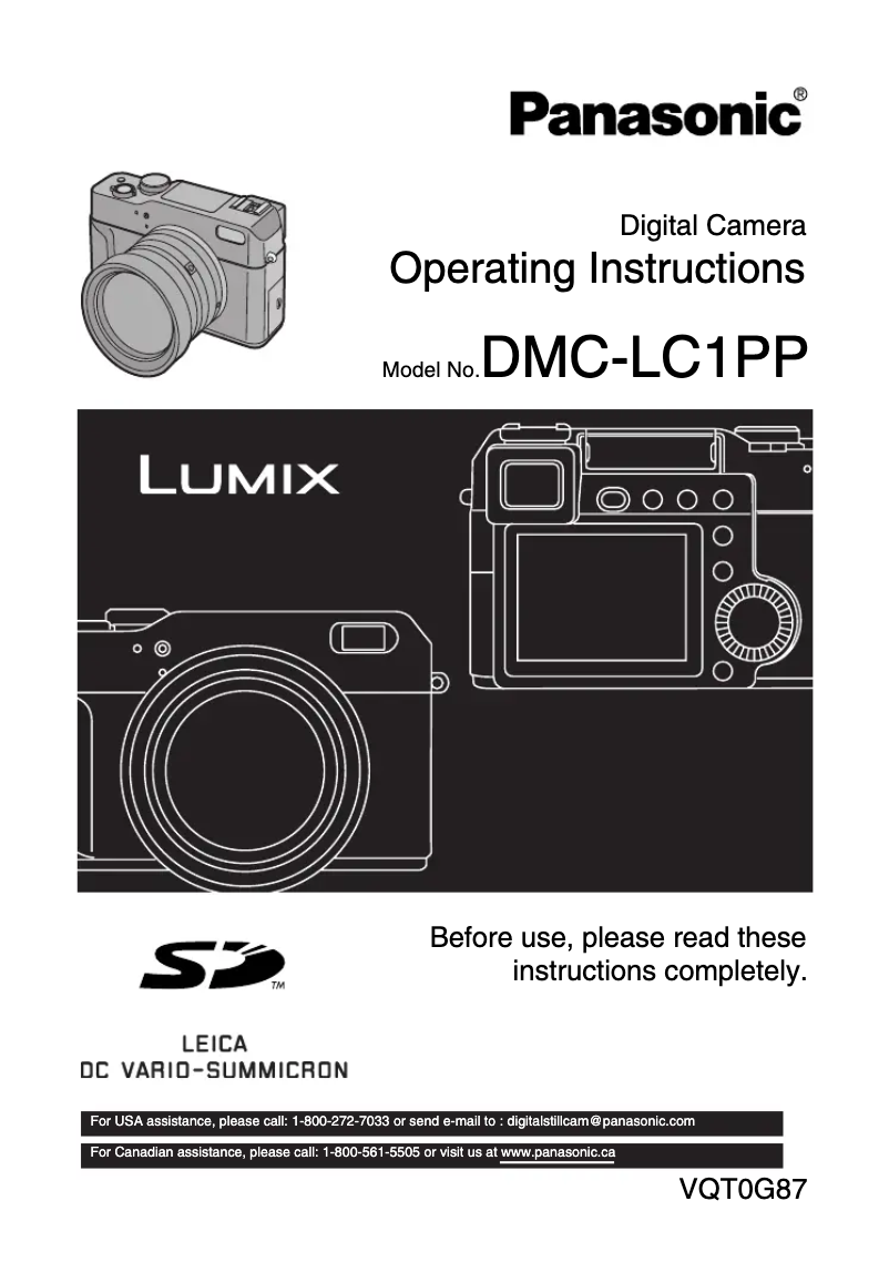 Imagen de la primera página del manual del dispositivo Lumix DMC-LC1PP