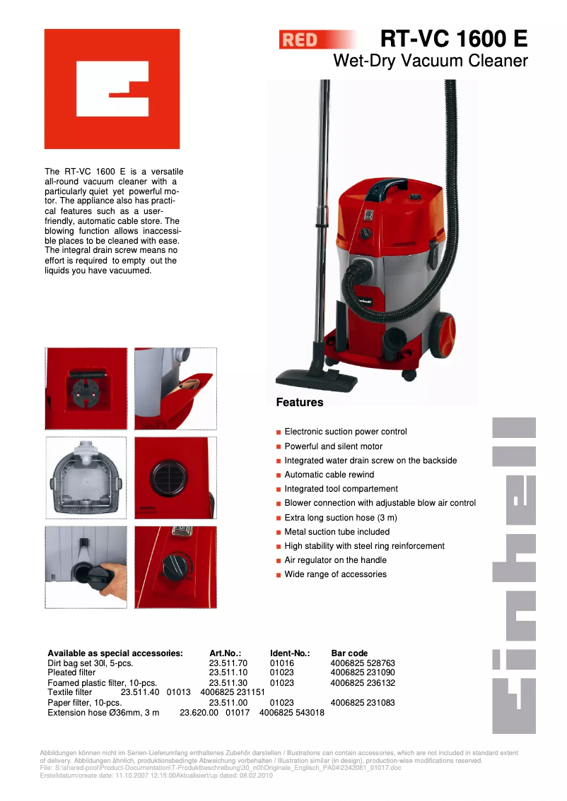 Página 1 del manual Manual de usuario Einhell RT-VC 1600 E