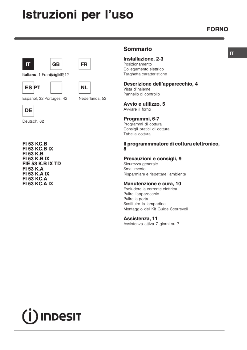 Página nº 1 - Manual de usuario Indesit FI 53 K.B IX