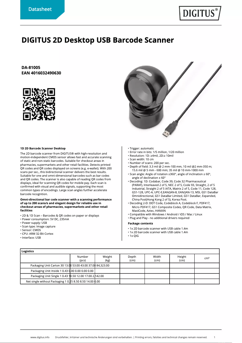 Página 1 del manual Ficha técnica Digitus DA-81005