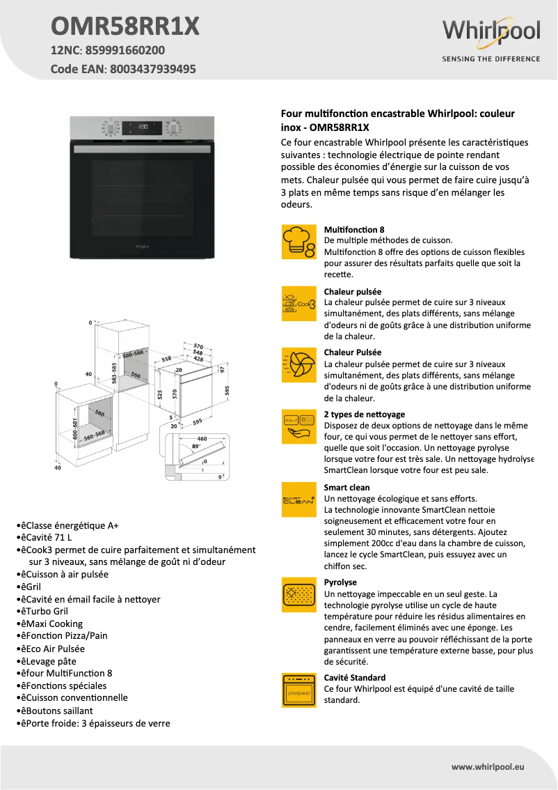 Página 1 del manual Ficha técnica Whirlpool OMR58RR1X
