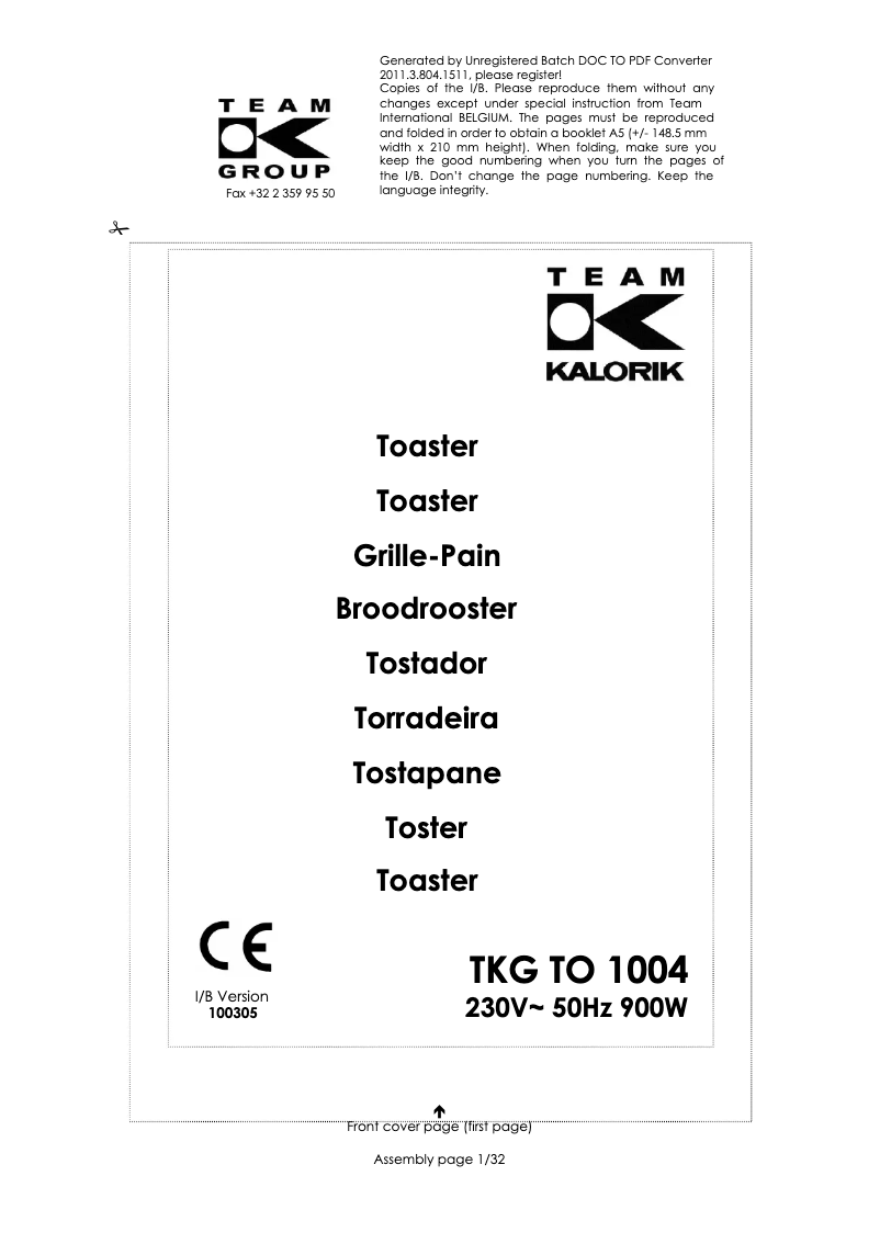 Imagen de la primera página del manual del dispositivo TKG TO 1004