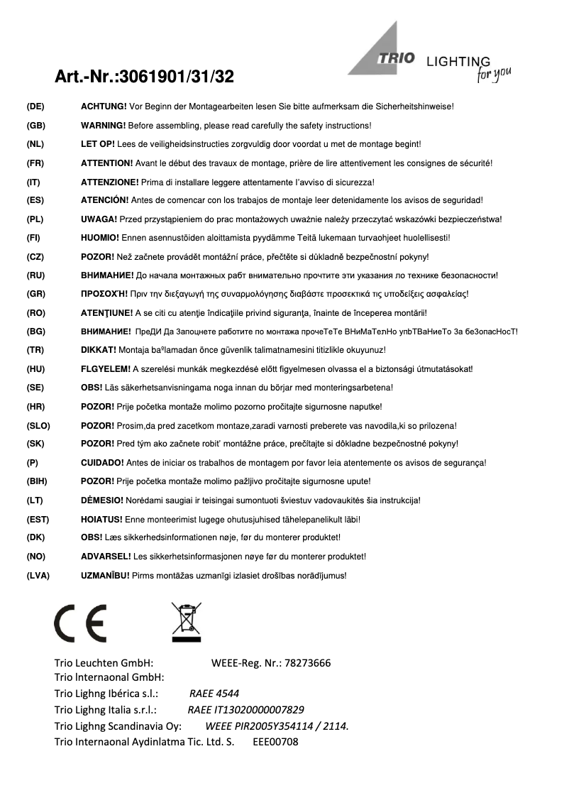 Imagen de la primera página del manual del dispositivo Faro 306190131
