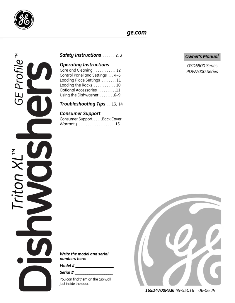 Imagen de la primera página del manual del dispositivo GSD6900JBB