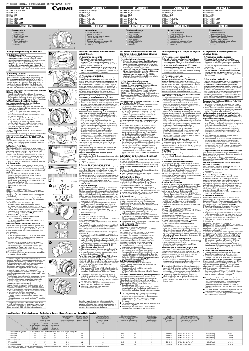 Imagen de la primera página del manual del dispositivo EF 15mm F2.8 Fisheye
