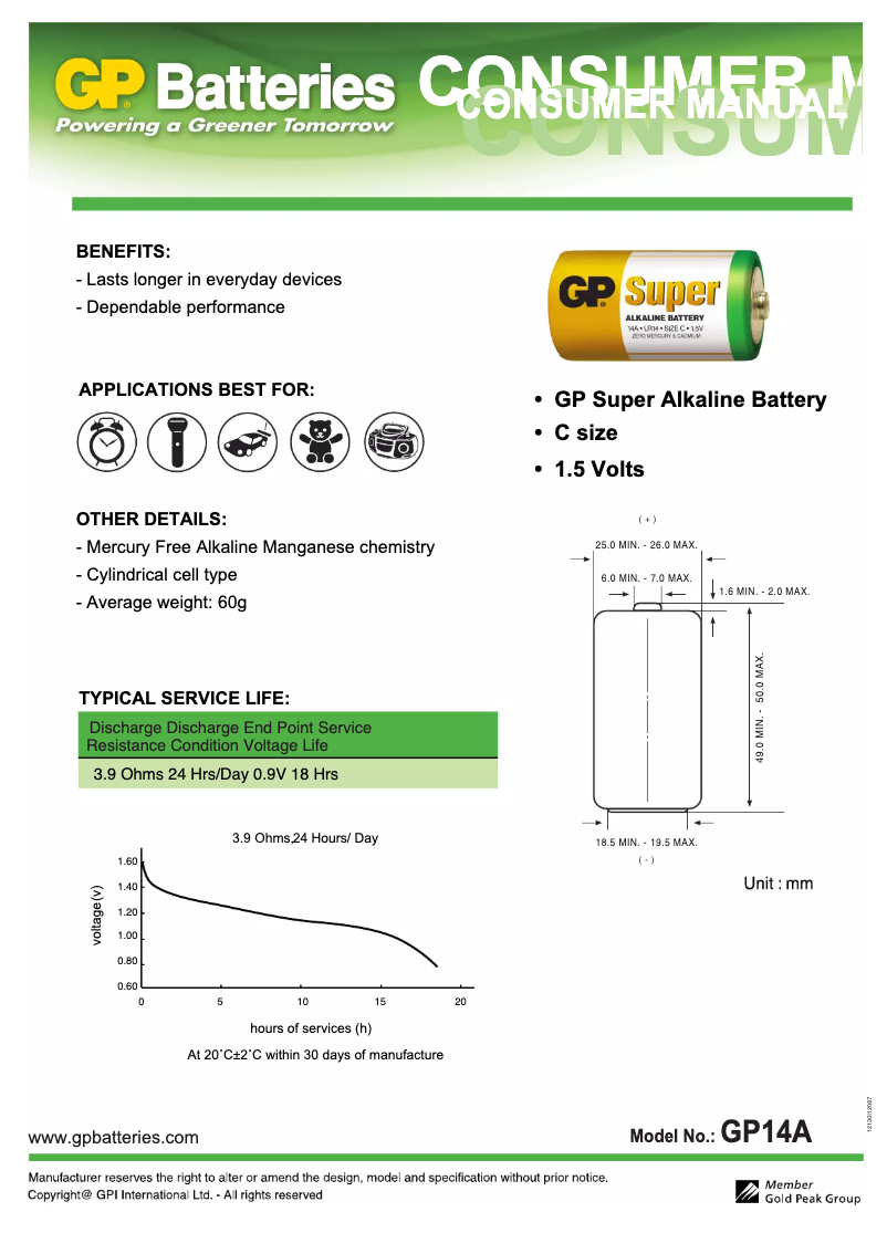 Página 1 del manual Manual de usuario GP Batteries Super Alkaline C