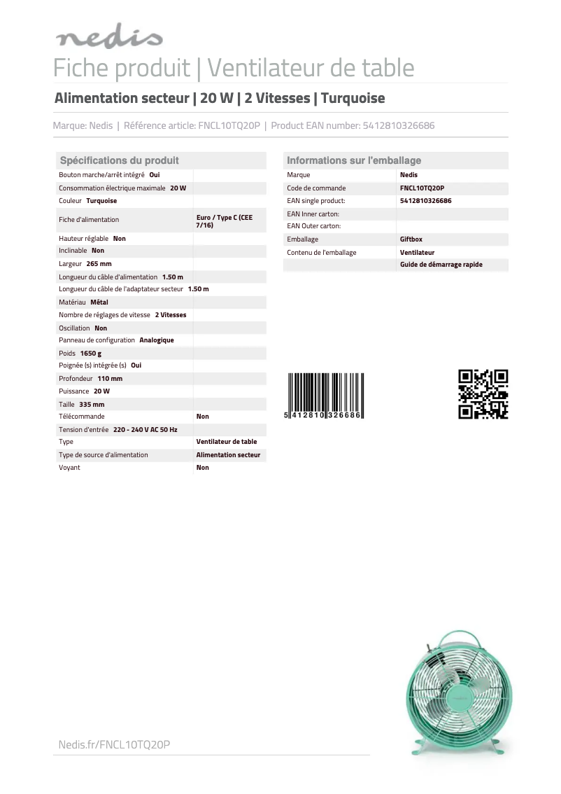 Página 1 del manual Manual de usuario Nedis FNCL10TQ20P