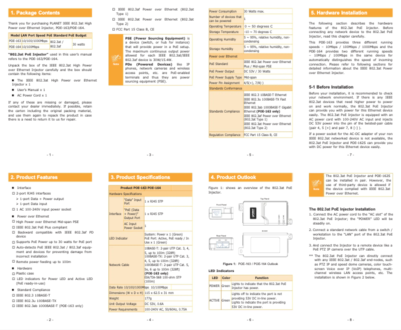 Imagen de la primera página del manual del dispositivo POE-163