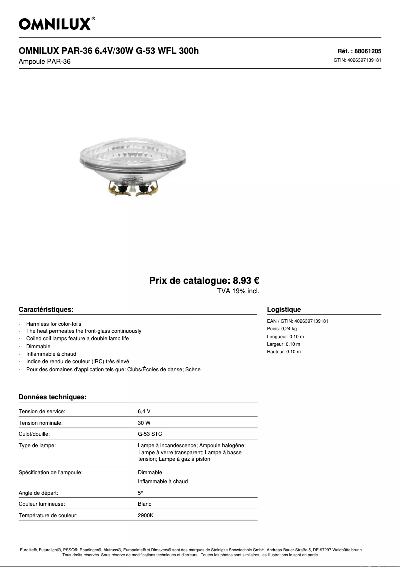 Página 1 del manual Ficha técnica Omnilux PAR-36