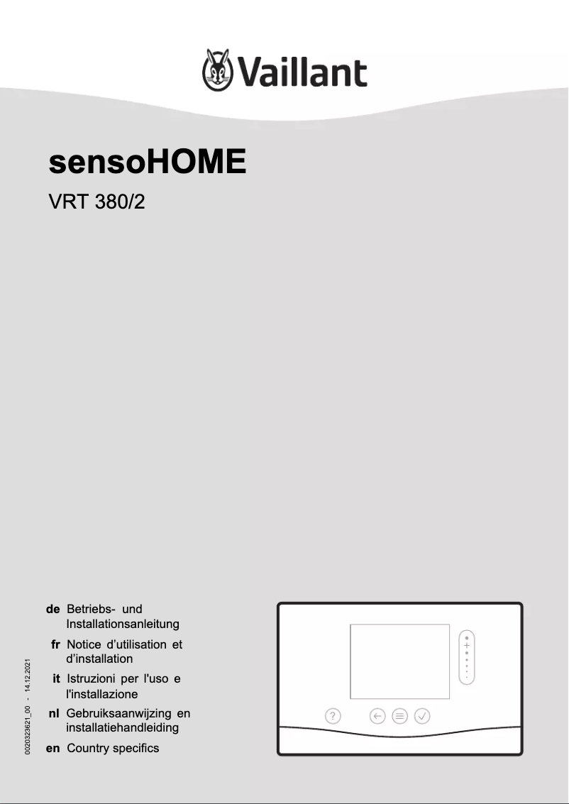 Imagen de la primera página del manual del dispositivo sensoHOME VRT 380