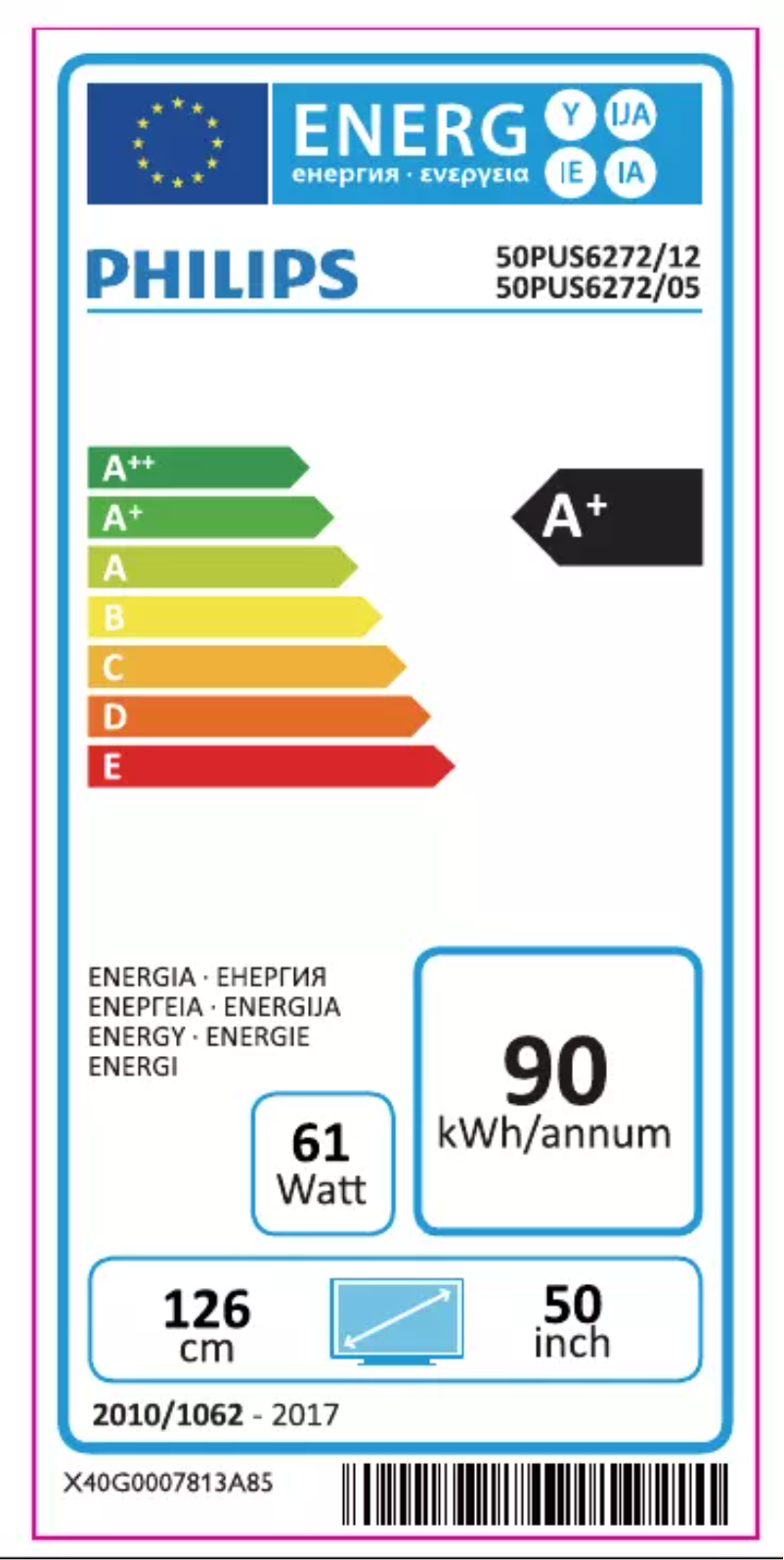 Página 1 del manual Etiqueta energética Philips 50PUS6272