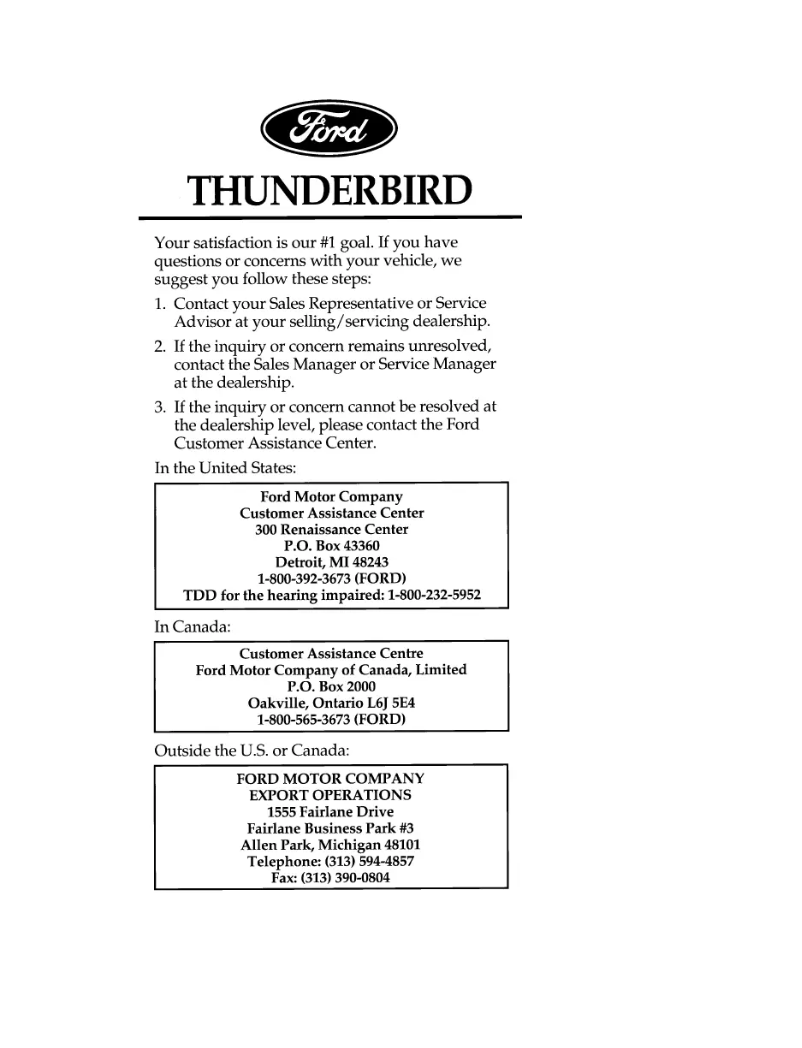 Imagen de la primera página del manual del dispositivo Thunderbird (1996)