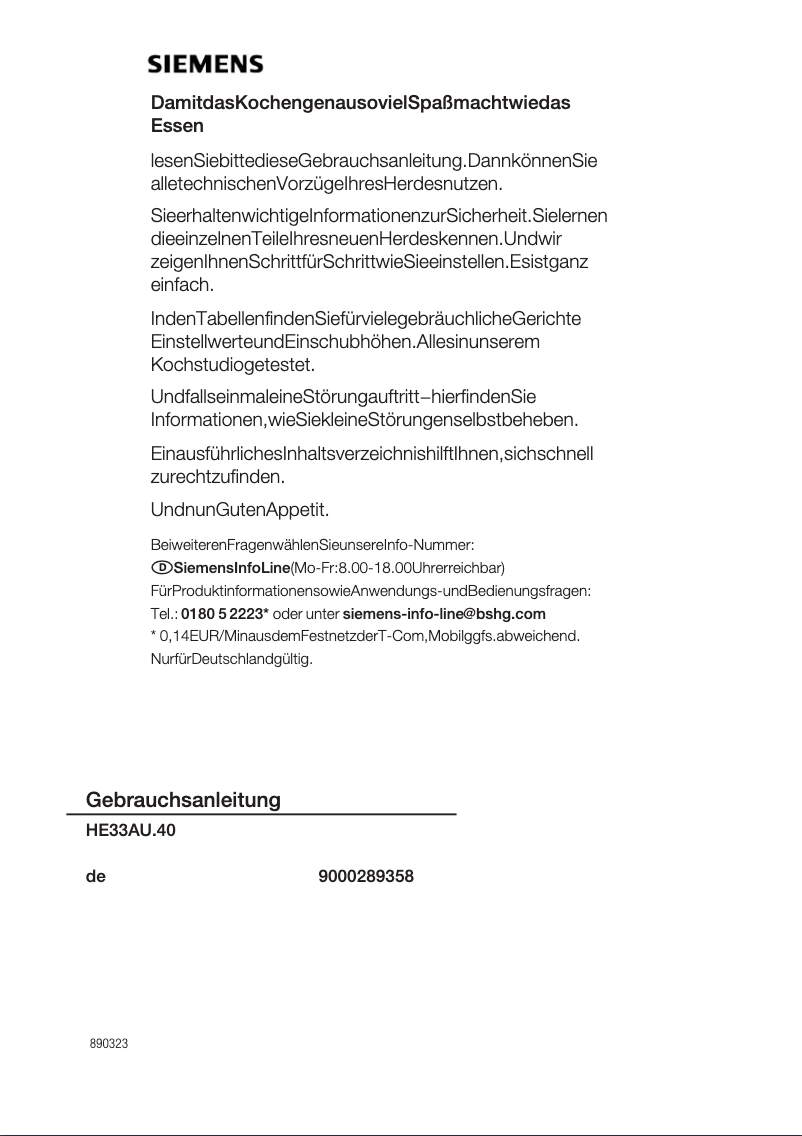Página nº 1 - Manual de instrucciones Siemens HE33AU440