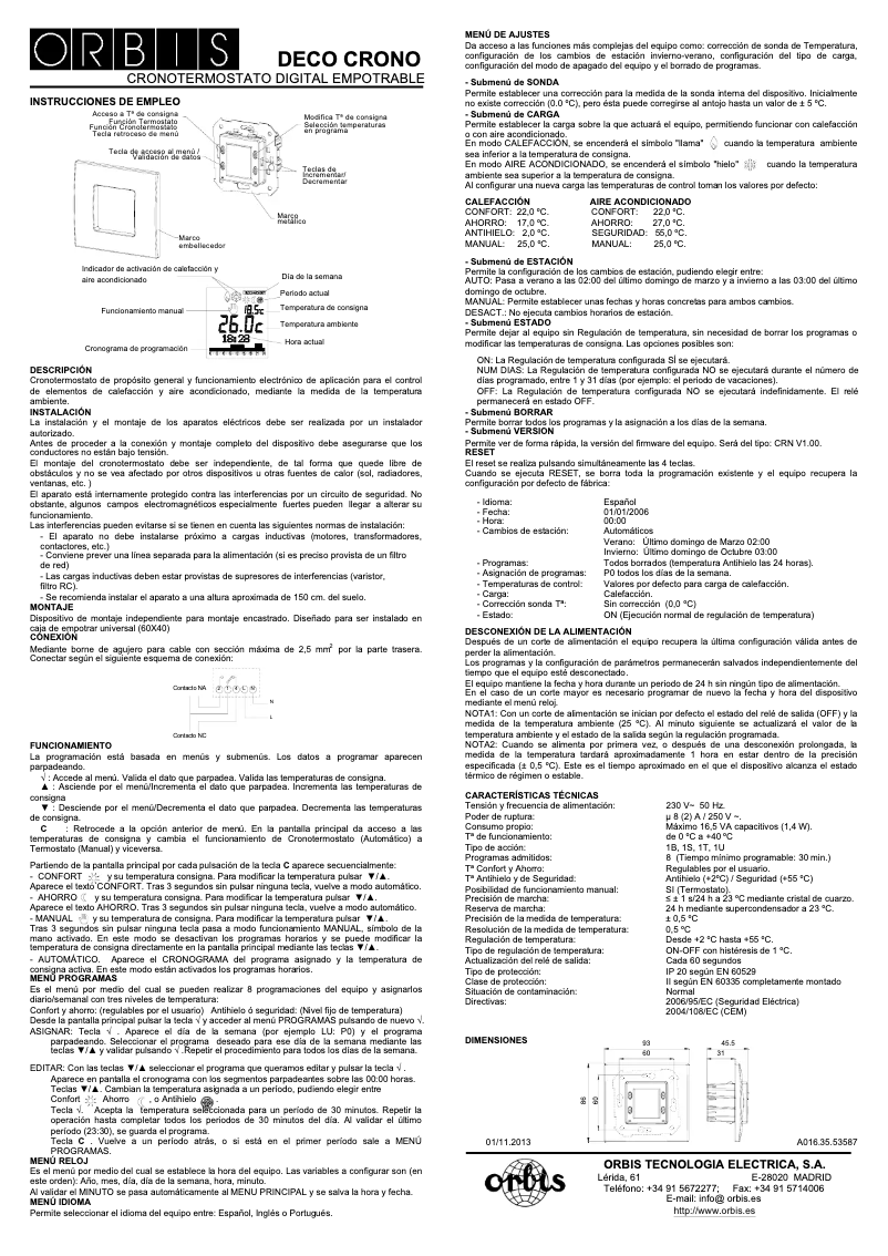 Página 1 del manual Manual de usuario Orbis Deco-Crono