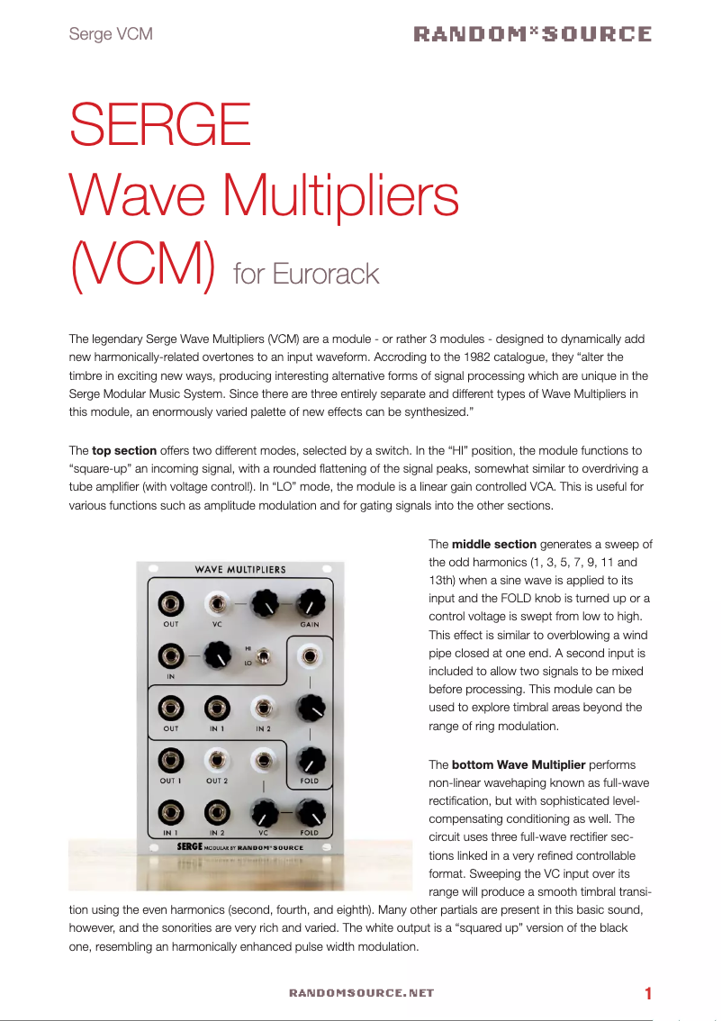 Página 1 del manual Manual de usuario Serge Wave Multipliers
