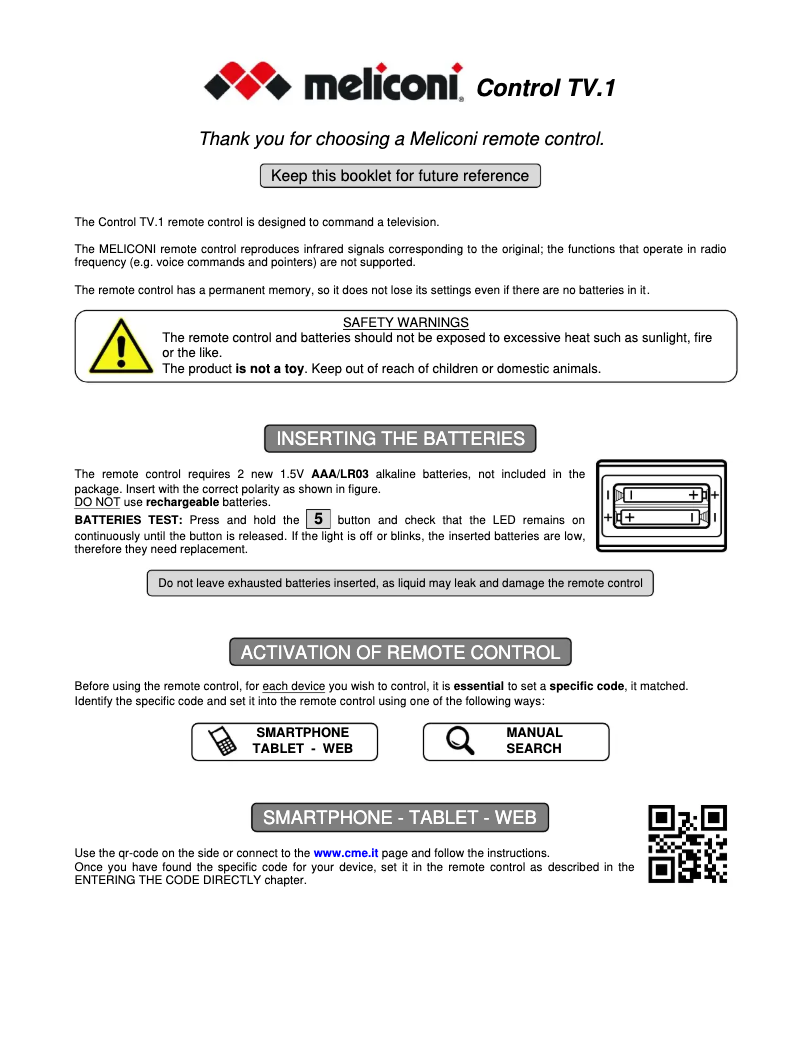 Imagen de la primera página del manual del dispositivo Control TV+