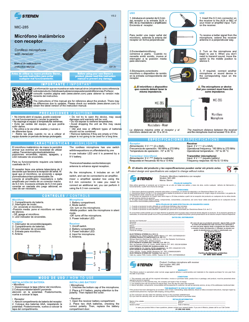 Página 1 del manual Manual de usuario Steren MIC-285
