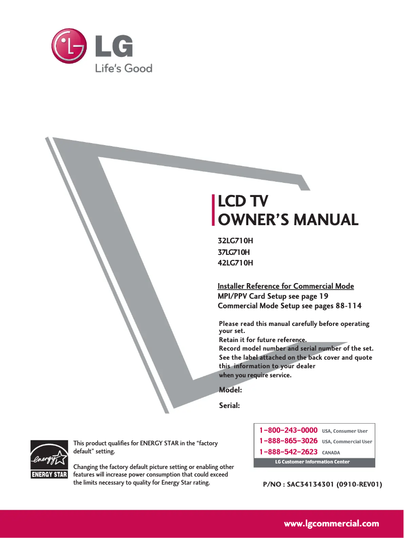 Imagen de la primera página del manual del dispositivo 37LG710H