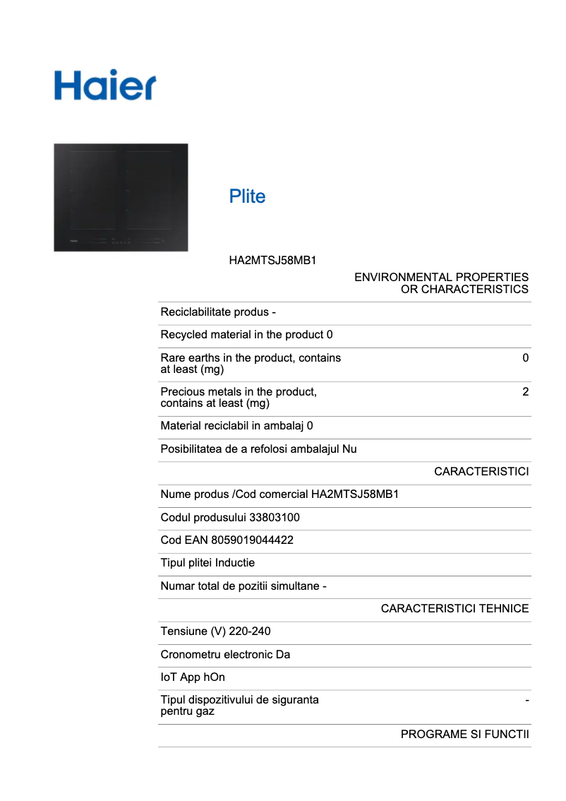 Página 1 del manual Etiqueta energética Haier HA2MTSJ58MB1