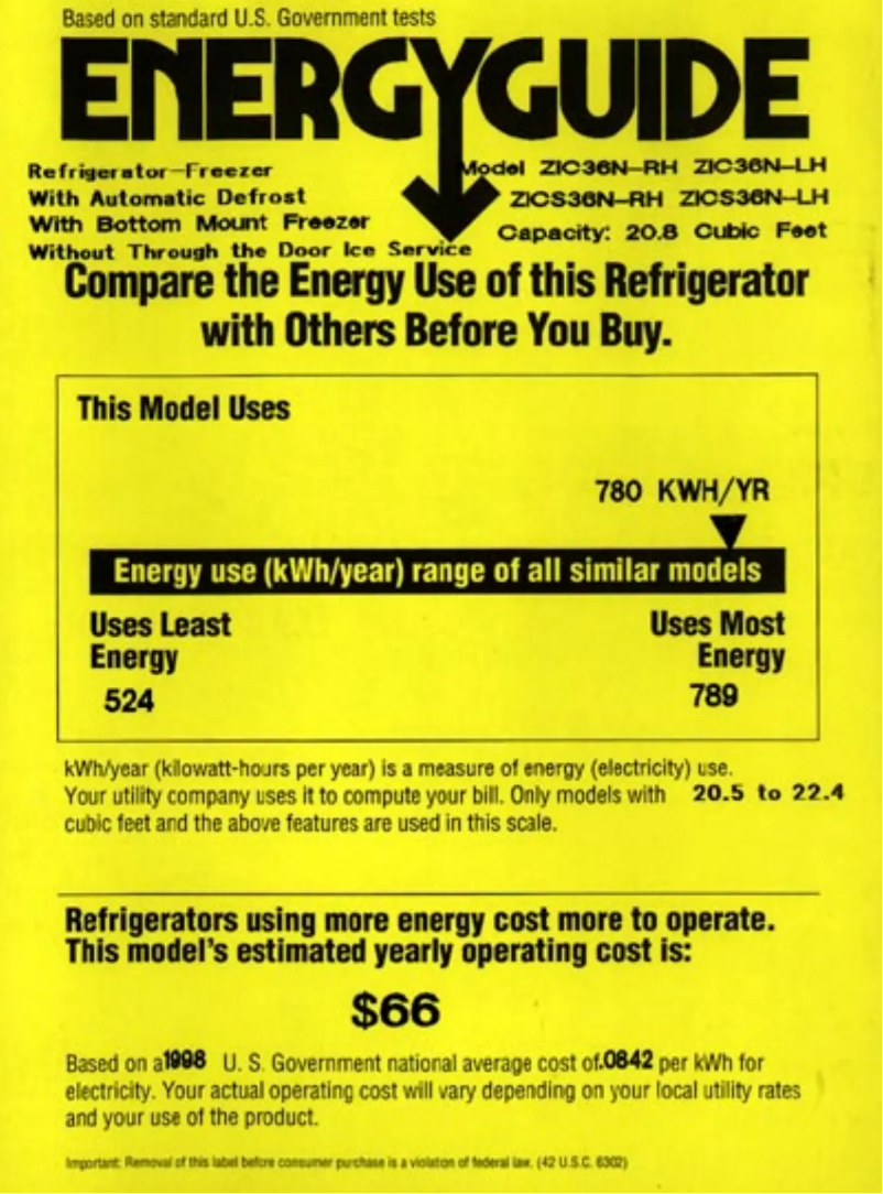 Página 1 del manual Etiqueta energética GE ZICS36NALH