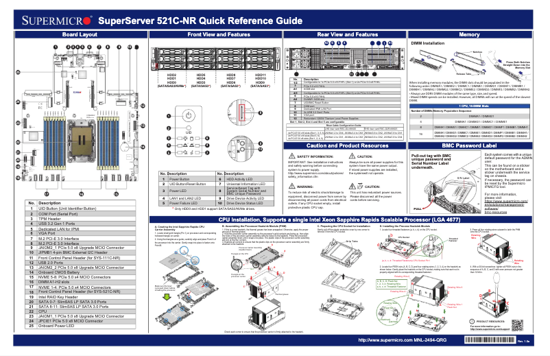 Página 1 del manual Guía de inicio rápido Supermicro SuperServer SYS-521C-NR