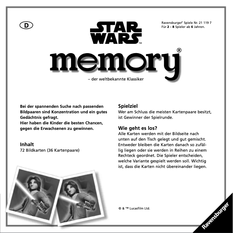 Imagen de la primera página del manual del dispositivo Memory Star Wars Rebels