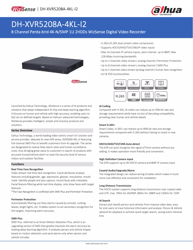 Imagen de la primera página del manual del dispositivo XVR5208A-4KL-I2