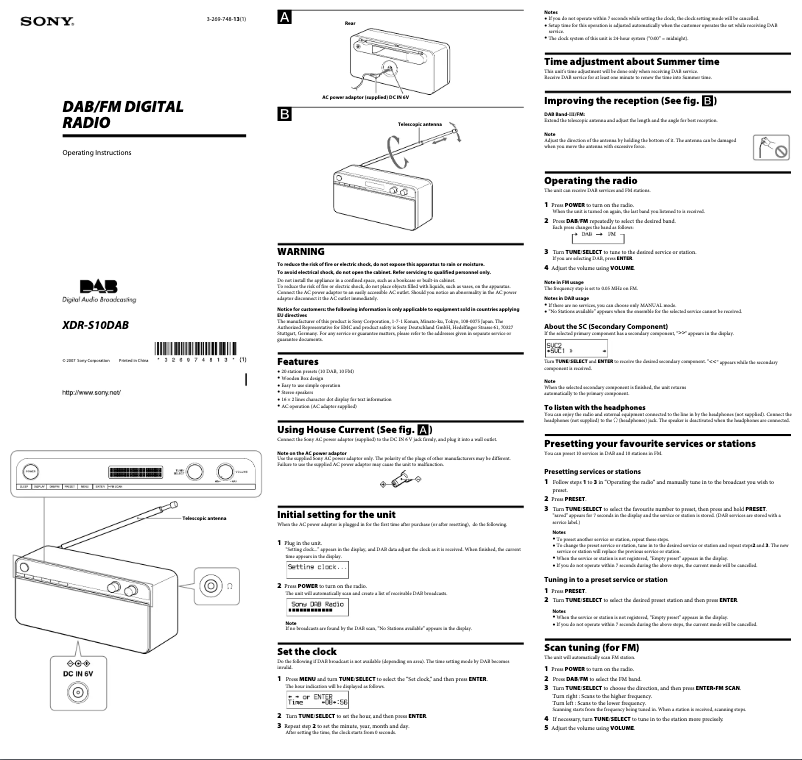 Página 1 del manual Manual de usuario Sony XDR-S10DAB
