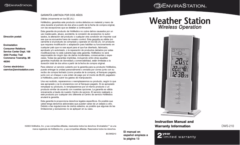 Imagen de la primera página del manual del dispositivo DWS-210