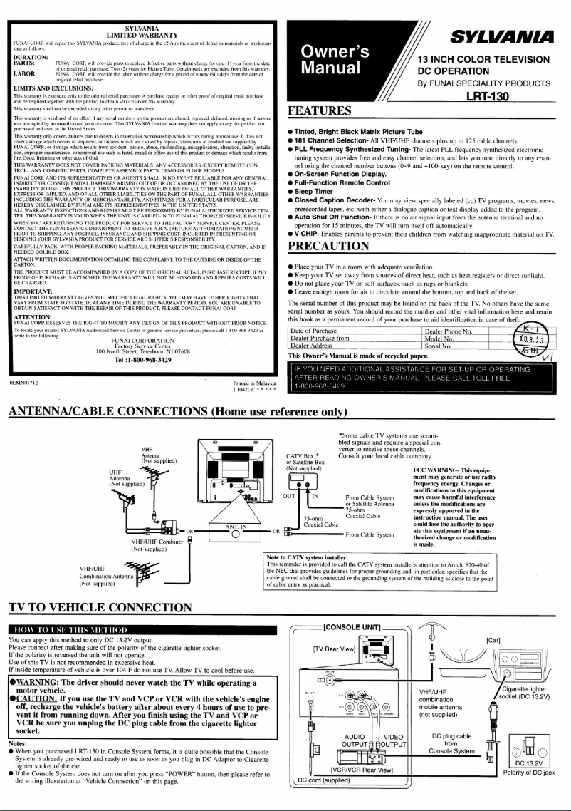 Página 1 del manual Manual de usuario Sylvania LRT130