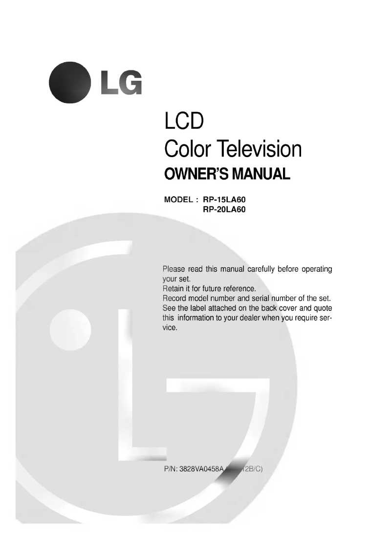 Imagen de la primera página del manual del dispositivo RP-20LA60