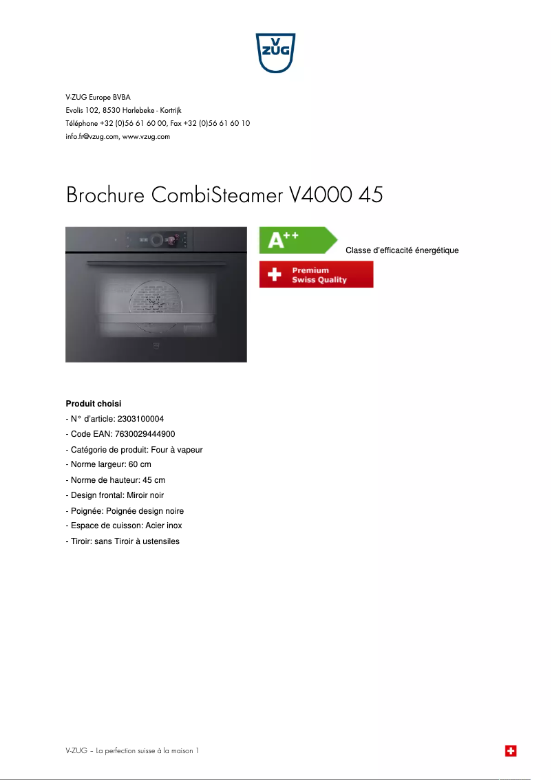 Página 1 del manual Folleto V-Zug CombiSteamer V4000 45