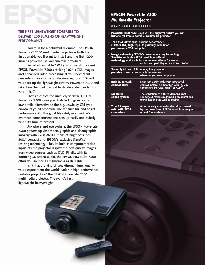 Imagen de la primera página del manual del dispositivo PowerLite 7300