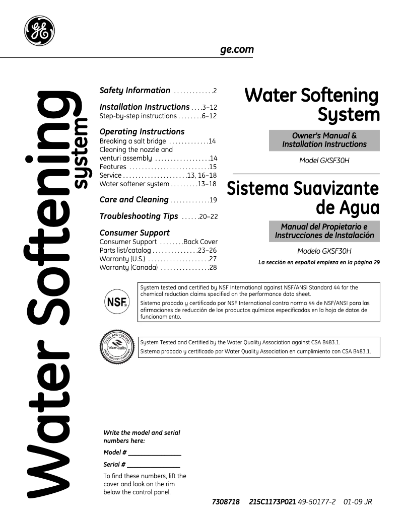 Página 1 del manual Manual de uso y mantenimiento GE GXSF30H