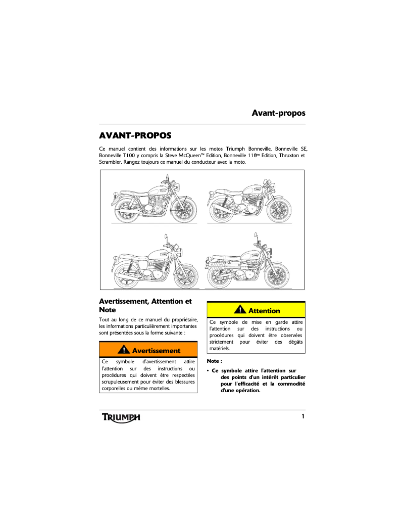 Imagen de la primera página del manual del dispositivo Bonneville SE (2011)