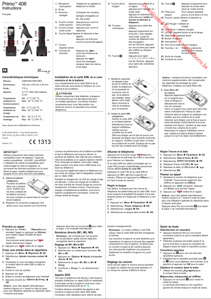 Imagen de la primera página del manual del dispositivo Primo 406