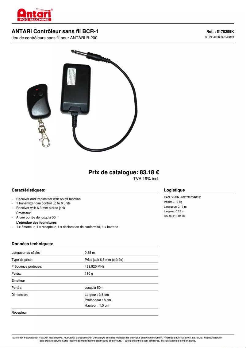 Página 1 del manual Ficha técnica Antari BCR-1